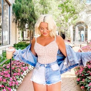 Blush Floral Ruched Bodysuit with Spaghetti Straps